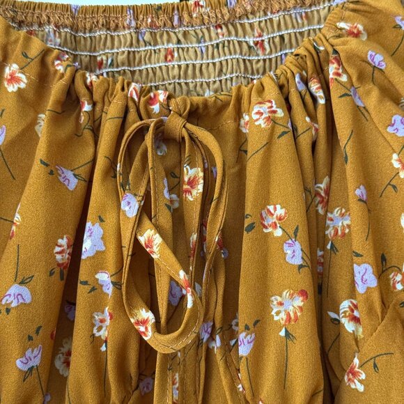 Sweet floral maxi sundress, golden tones, elastic back, 41 long with slit, XL - Picture 3 of 5